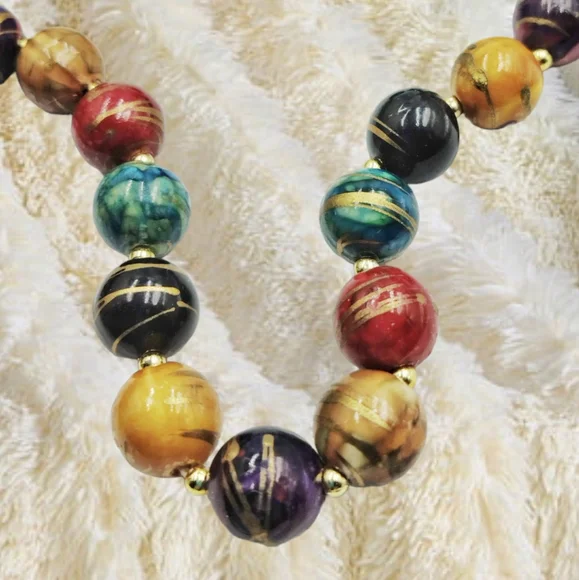 Handpainted Multicolor Beads Necklace - Picture 4 of 12